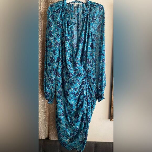 Veronica Beard Becky Floral-Print Silk Blue Shirtdress Dress Size 10 NEW - Picture 6 of 13